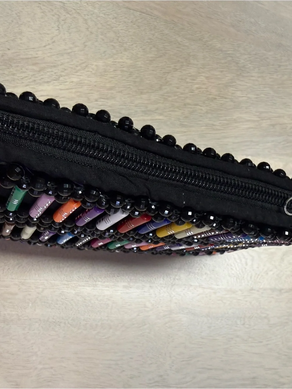 Multicoloured Beaded Zipper 11” Clutch Purse Colorful Cylindrical Accent Tubes